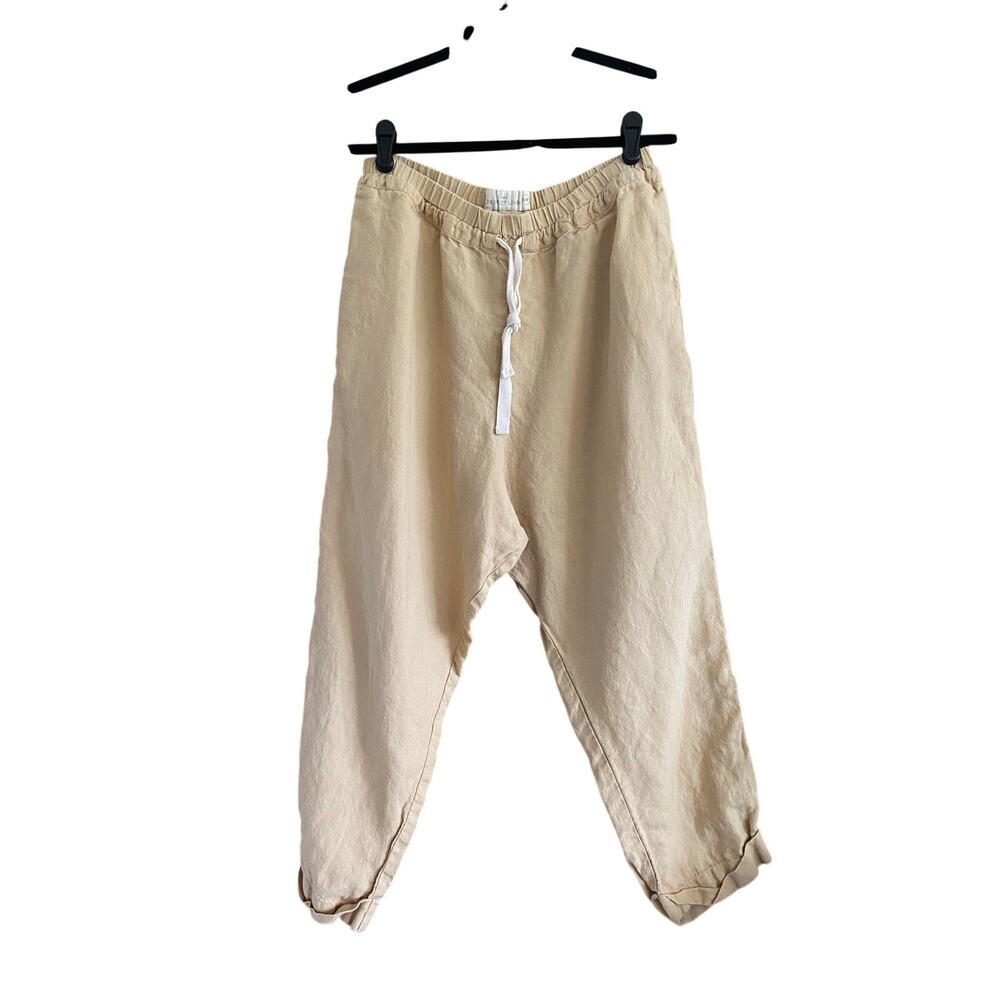 Not Perfect Linen Pull On Khaki Harem Cropped Pant Size S/M